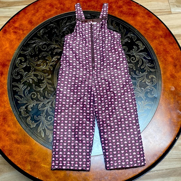 Circo Girls Ski Suit Pink & Brown Heart Print 100% Polyester Snow Bib Overall 3T - Picture 1 of 8